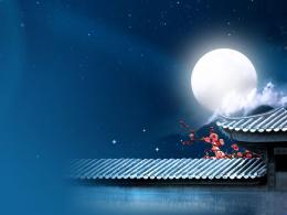 月圆之夜桃花出墙中国风ppt背景图片