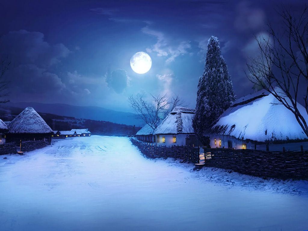 冬天夜晚高山雪景唯美桌面壁纸-壁纸图片大全