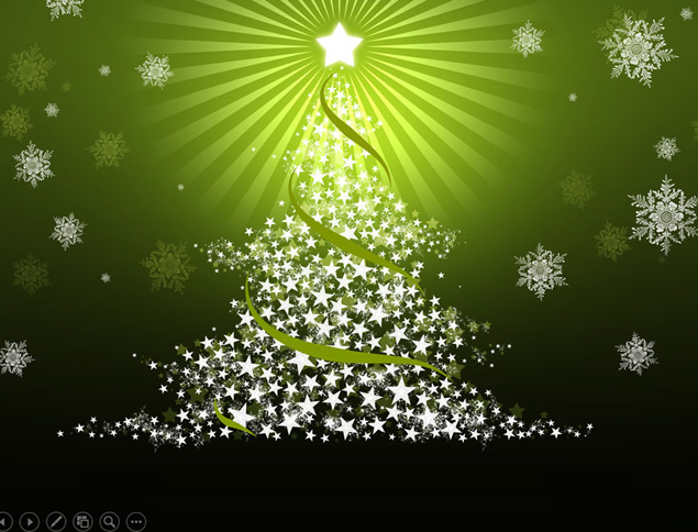 雪花 五角星 光芒 圣诞树唯美绿色系圣诞节ppt模板-资源仓库