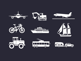 汽车 飞机 轮船等100多种可调填充色的交通运输工具纯色ppt图标素材