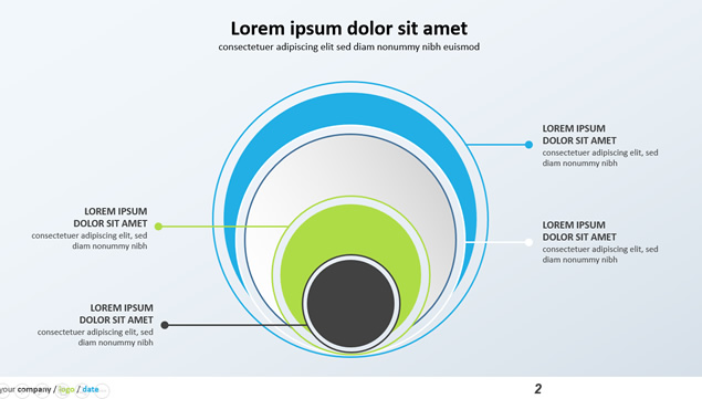 圆与圈的创意蓝绿清新简洁ppt模板，插图2，来源：资源仓库www.zycang.com