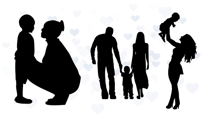 母亲与孩子 家庭人物插画剪影ppt素材，插图3，来源：资源仓库www.zycang.com