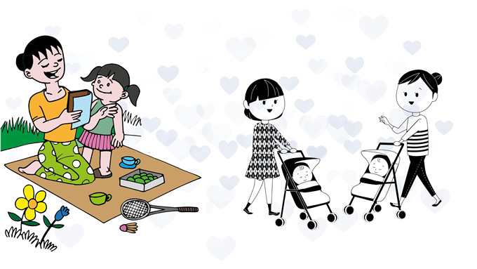 母亲与孩子 家庭人物插画剪影ppt素材，插图1，来源：资源仓库www.zycang.com