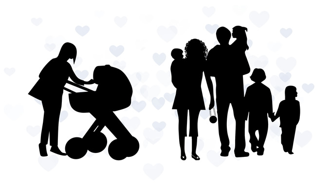 母亲与孩子 家庭人物插画剪影ppt素材，插图4，来源：资源仓库www.zycang.com
