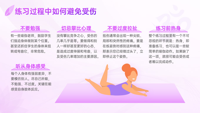 紫色插画风瑜伽知识普及介绍ppt模板，插图21，来源：资源仓库www.zycang.com