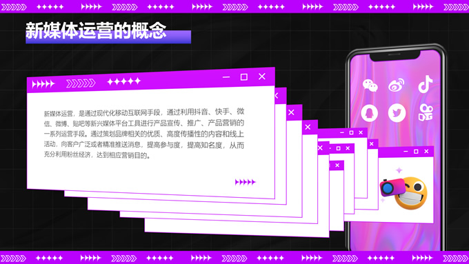 紫色酸性风格新媒体运营培训课件ppt模板，插图4，来源：资源仓库www.zycang.com